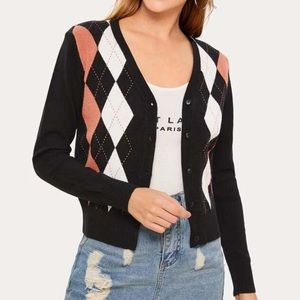Argyle Print Button Front Cardigan
